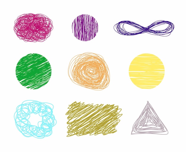 Detailed very bright and colorful felt tip ink markers scribbles isolated on white background