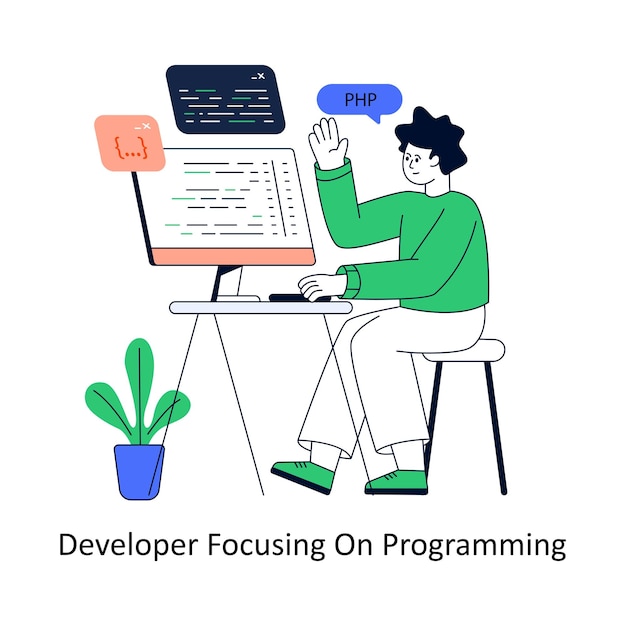 Developer Focusing On Programming Flat Style Design Vector illustration Stock illustration