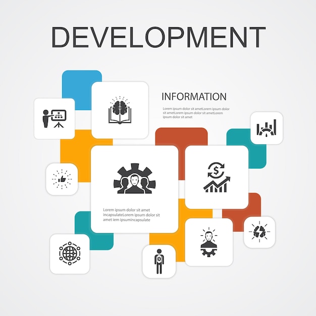 Development Infographic 10 line icons template. global solution, knowledge, investor, Brainstorming simple icons