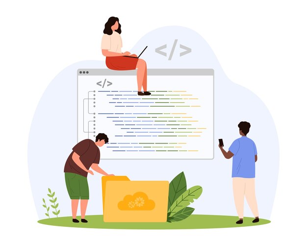 Development of software code and mobile app tiny backend developers work write program