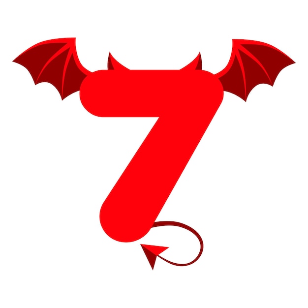 Devil red 7 number with wings for ui games