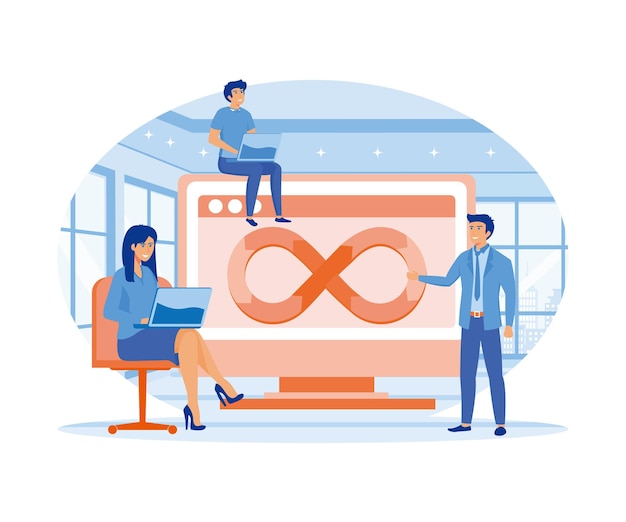devops developer concept technical support teams work together to build software engineering systems flat vector modern illustration