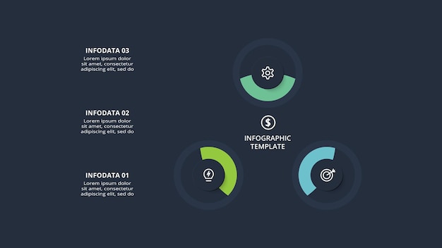 diagram concept for infographic with 3 steps options parts or processes template for web on a black background