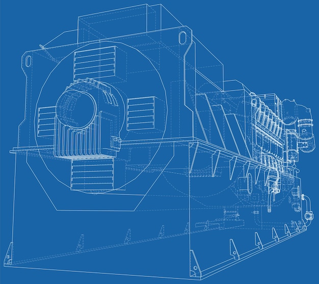Diesel generator wireframe the layers of visible and invisible lines are separated