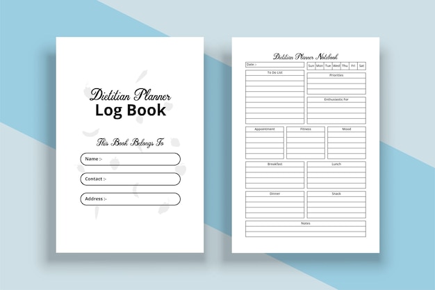 Dietitian planner KDP interior journal Daily diet schedule paper and food habit planner template KDP interior notebook Daily diet and nutrition planner logbook template