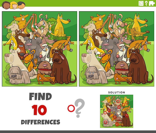 differences game with cartoon dogs animal characters group