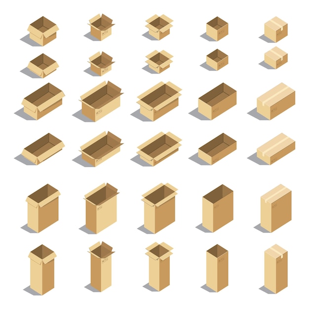 different box vector isometric icons isolated pack