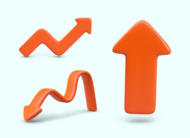 Different red arrows on blue background Rise and fall sales discounts growth and development