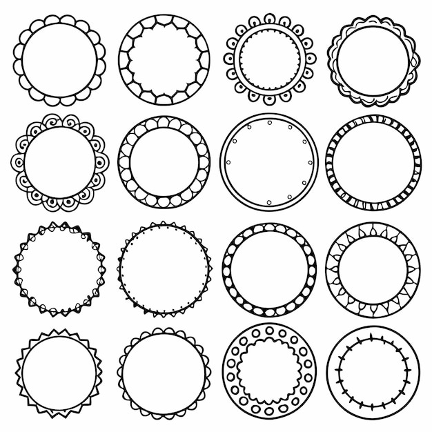 different simple round frames or circle doodle outlines icon set vector illustrations on white backg
