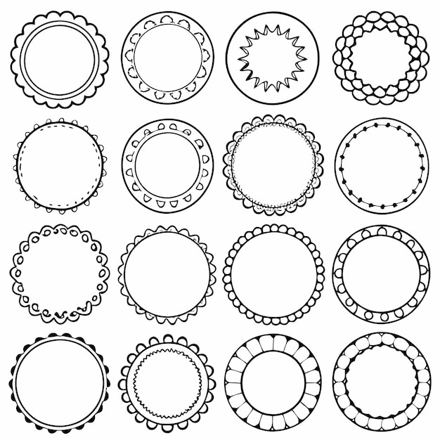 different simple round frames or circle doodle outlines icon set vector illustrations on white backg