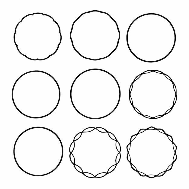 Different Simple round frames or circle doodle outlines Icon set vector Illustrations on white backg