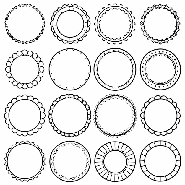 different simple round frames or circle doodle outlines icon set vector illustrations on white backg