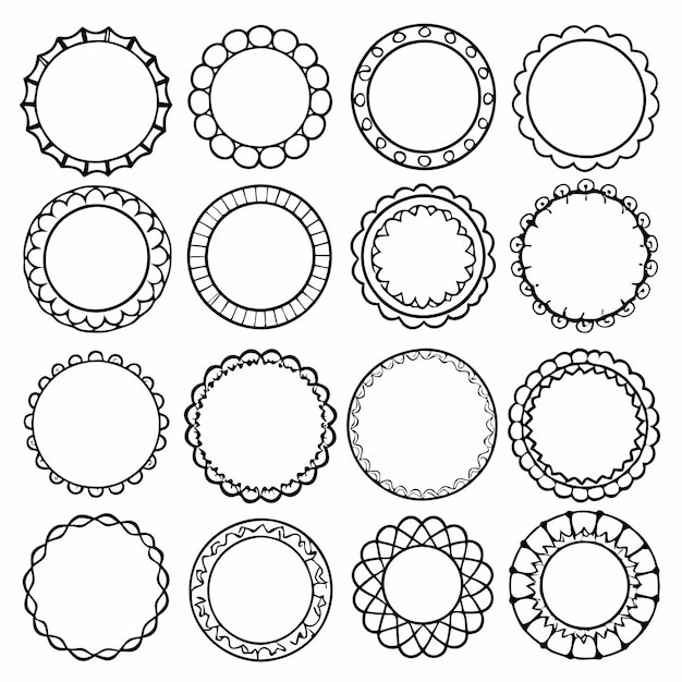 different simple round frames or circle doodle outlines icon set vector illustrations on white backg