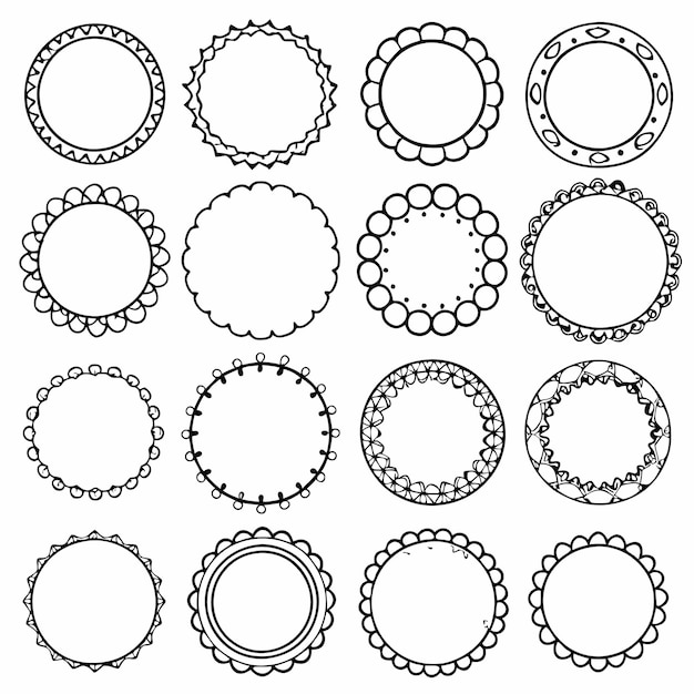 different simple round frames or circle doodle outlines icon set vector illustrations on white backg