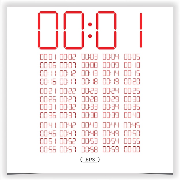Digital clock closeup displaying 00 o'clock Red Digital clock number set electronic figures Premium Vector