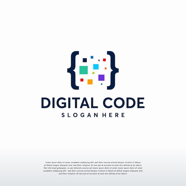 digital code logo designs concept vector, pixel technology logo template