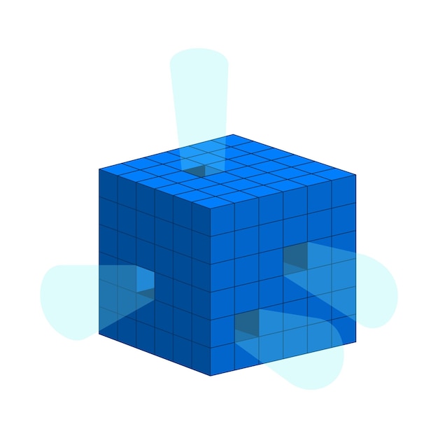 Digital data cube emitting light 2D cartoon object