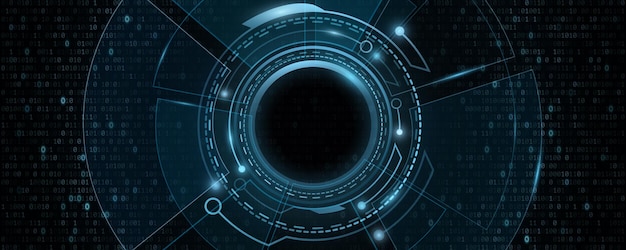 Digital HUD GUI UI with binary code. Futuristic, sci fi user interface. Virtual modern graphic. Technology background design. Dashboard display. Vector illustration. EPS 10