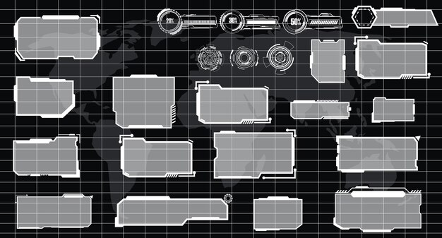 digital interface HUD elements set pack User Interface frame screens Callouts titles FUI circle