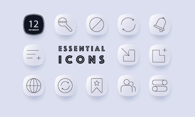 Digital interface set icon Search function block refresh bell notification settings bookmark world wide web user group toggle switch interface customization