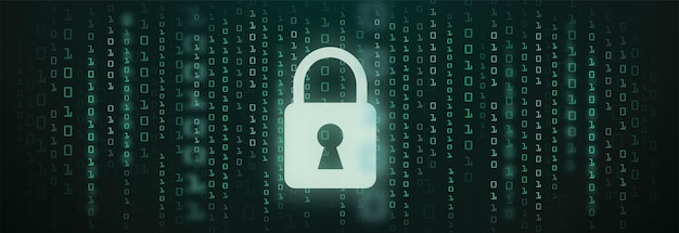 Digital lock guard sign binary code cyber data background