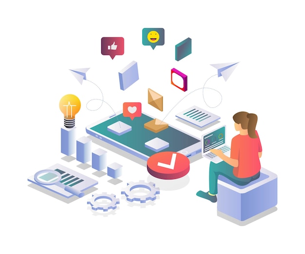 Digital marketing campaign in isometric illustration