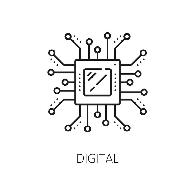 Digital processor machine learning AI line icon