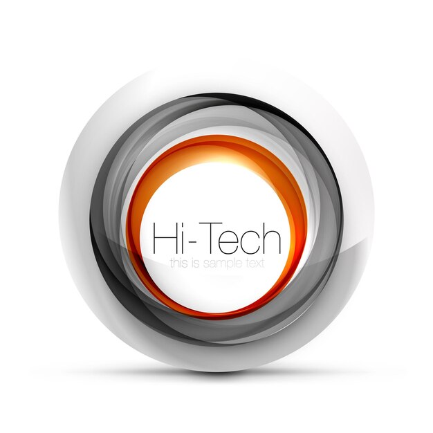 Digital techno sphere web banner button or icon with text Glossy swirl color abstract circle design hitech futuristic symbol with color rings and grey metallic element Vector illustration