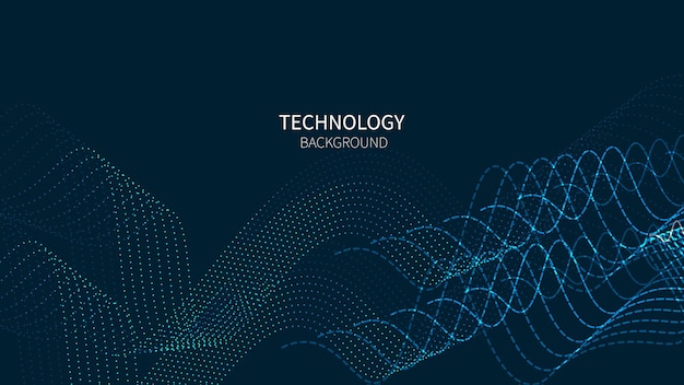 Digital technology flow wave background Dots line motion particles lines of vector illustration