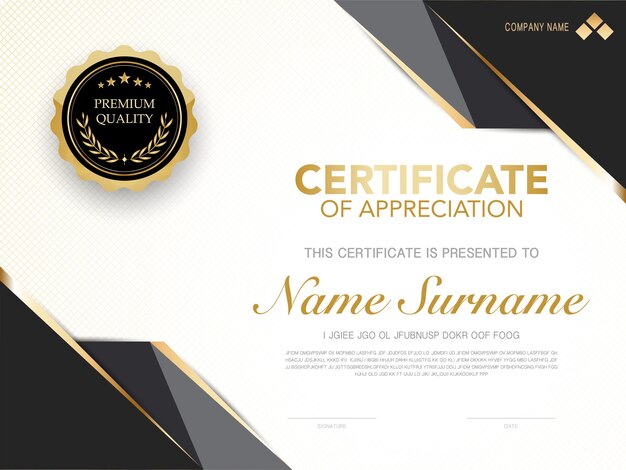 diploma certificate template black and gold color with luxury and modern style vector image, suitable for appreciation.  vector illustration.