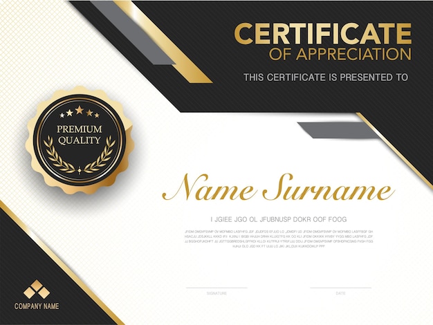diploma certificate template black and gold color with luxury and modern style vector image, suitable for appreciation.  vector illustration.