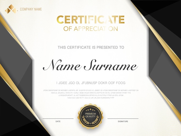 diploma certificate template black and gold color with luxury and modern style vector image