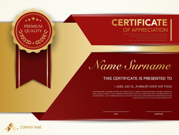 diploma certificate template red and gold color with luxury and modern style vector image, suitable for appreciation.  vector illustration.