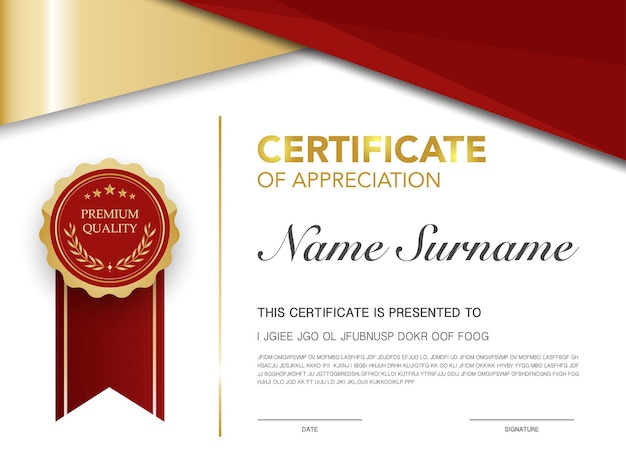 diploma certificate template red and gold color with luxury and modern style vector image.