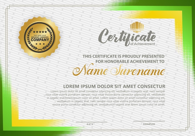 diploma certificate template with halftone style and modern pattern background