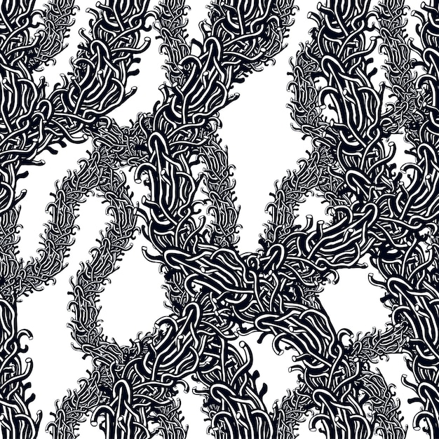 disgusting horror art and nightmare seamless pattern, vector background. tangled branches or roots stylish endless illustration. usable for fabric, wallpaper, wrapping, web and print.