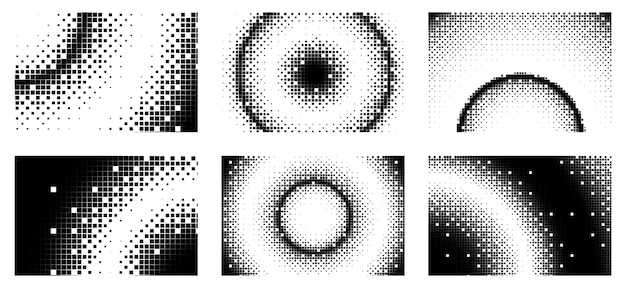 Disintegration background dotted pattern banners set
