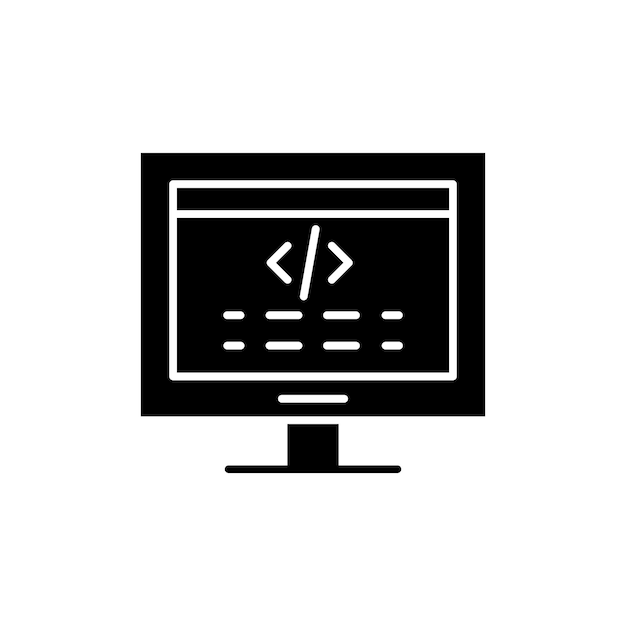 Display code icon set computer software program script vector symbol web html sign in black filled and outlined style