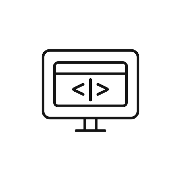 Display code icon set computer software program script vector symbol web html sign in black filled and outlined style