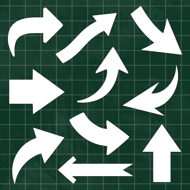 Diverse white arrows on green