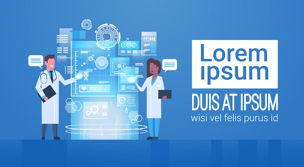 Doctors Press Buttons Icon On Virtual Screen Innovation Technology Concept Modern Medical Treatment