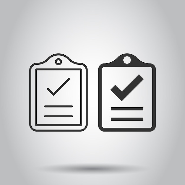 Document checklist icon in flat style Report vector illustration on white isolated background Paper sheet business concept