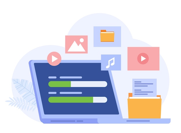 Document file concept management file secure database security cloud system storage flat vector banner for landing page website business plan