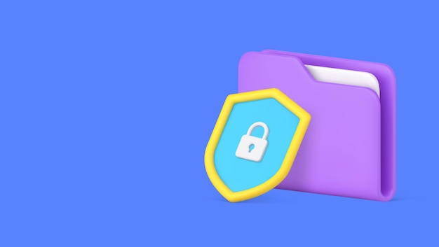 document information protection file folder shield lock banner copy space 3d icon realistic vector