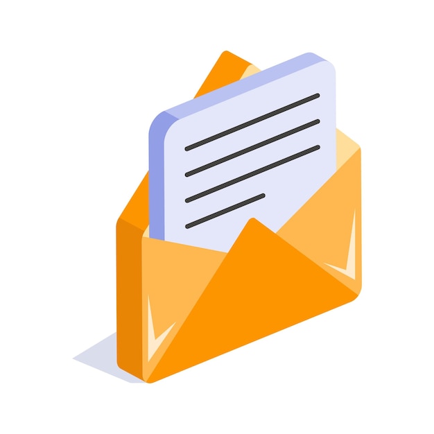 Document inside letter envelope showing letter concept isometric vector