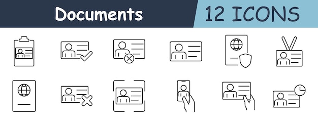 Documents set icon Clipboard ID card passport verification approval cross profile photo identity rejection access credentials