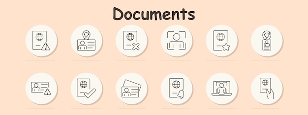 Documents set icon ID card verification time rejection approval scan photo ID security access card personal credentials identification authorized access document management