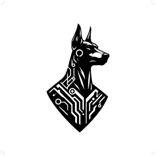 dog doberman silhouette in animal cyberpunk modern futuristic illustration