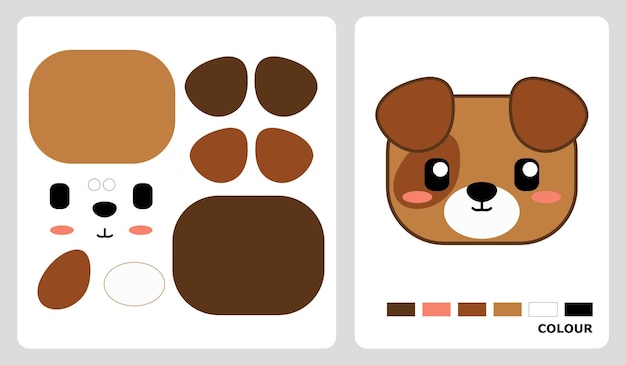 Dog head patterns for applique patchwork and paper crafts in cut and paste puzzle patterns