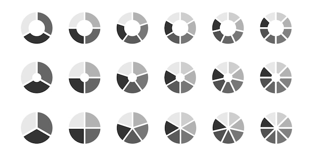 Donut or pie chart templates Circle divides on 3 4 5 6 7 8 parts Set of wheel diagrams
